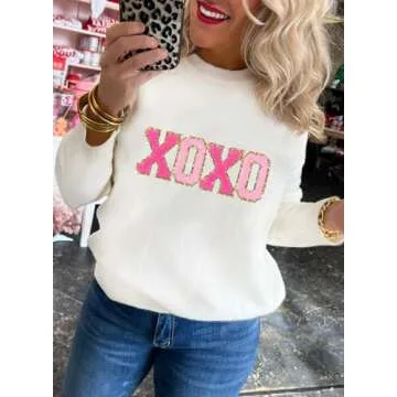 MARZXIN Women 2024 Casual Holiday Sweaters Long Sleeve Round Neck Cable Knit Pullover Sweatshirt White2 S New