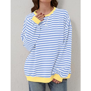 TERIVEEK Women Oversized Striped Sweatshirt Casual Pullover