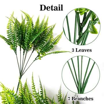 MAQIHAN 10PCS Fake Ferns - Adjustable, UV Resistant, No Care Needed