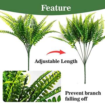 MAQIHAN 10PCS Fake Ferns - Adjustable, UV Resistant, No Care Needed
