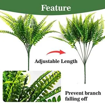 MAQIHAN 10PCS Fake Ferns - Adjustable, UV Resistant, No Care Needed