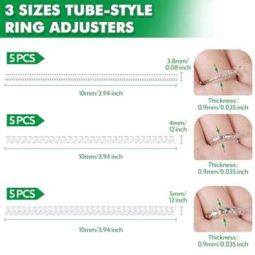 Anpro 15 Pack Ring Size Adjuster - with 3 Sizes Clear Ring Sizer Adjuster for Loose Rings,Spiral Sil...