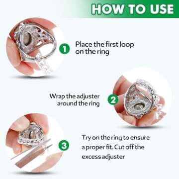 Anpro 15 Pack Ring Size Adjuster - with 3 Sizes Clear Ring Sizer Adjuster for Loose Rings,Spiral Silicone Tightener Set,Invisible Ring Guards(Please See The Below Picture for The Steps)