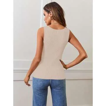 MEROKEETY Women's 2025 Ribbed Tank Tops Knit Square Neck Sleeveless Shirts Summer Casual Basic Tanks, Sand, Large