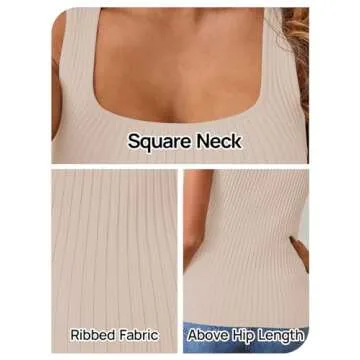 MEROKEETY Women's 2025 Ribbed Tank Tops Knit Square Neck Sleeveless Shirts Summer Casual Basic Tanks, Sand, Large