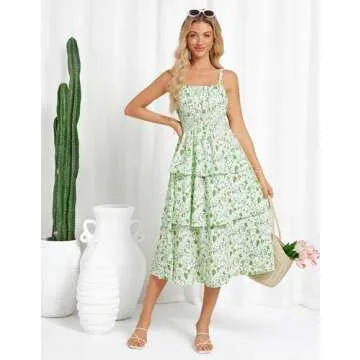 GRACE KARIN Women Floral Maxi Dress Summer Casual Sleeveless Sundress Smocked Tiered Boho Flowy Long...