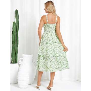 GRACE KARIN Women Floral Maxi Dress Summer Casual Sleeveless Sundress Smocked Tiered Boho Flowy Long Beach Vacation Dresses 2025 White Green L