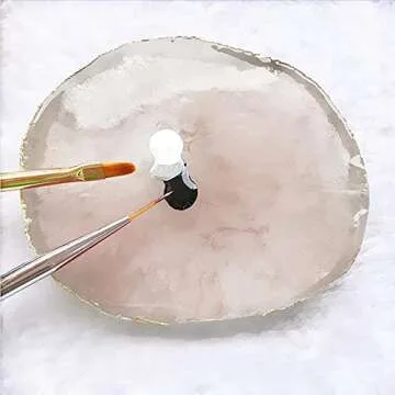 Polish Mix Palette, Resin Nail Art Palette Paint Drawing Color Dish Golden Edge Resin Stone Paint Drawing Color Dish Manicure Nail DIY Tool(White)