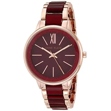 Elegant Anne Klein Rose Gold-Tone Watch with Burgundy Accents
