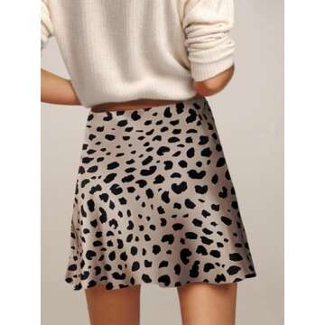Reaowazo Mini Skirts for Women Satin High Elastic Waist Ruffle Bodycon Short Skirt Leopard Medium