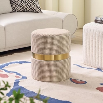 Chic Modern Round Vanity Stool with Gold Ring
