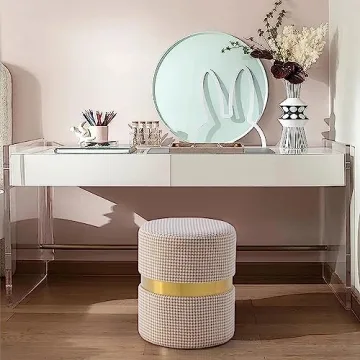 Chic Modern Round Vanity Stool with Gold Ring
