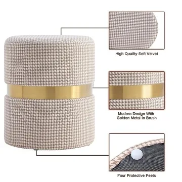 Chic Modern Round Vanity Stool with Gold Ring