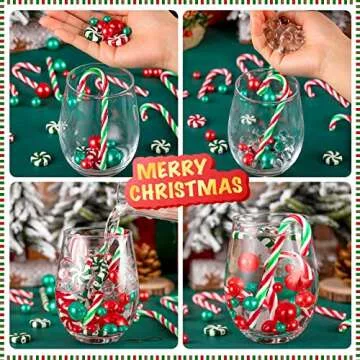120 Pcs Christmas Vase Filler - Green Red Fake Candy Cane Beads Pearls for Vases for Table Decoratio...