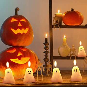 Nuanchu 12 Pcs Halloween Ghost Pumpkin Candle Fun Scented Thanksgiving Halloween Handmade Wax Fall Candles and Pumpkin Decor for Home(White,Ghost Style)