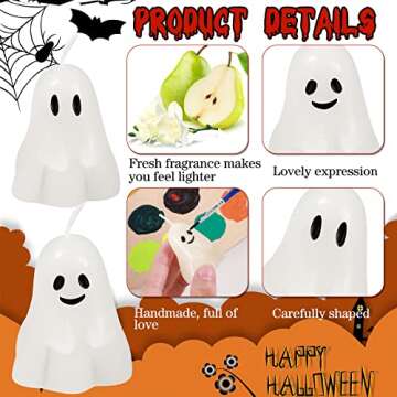 Nuanchu 12 Pcs Halloween Ghost Pumpkin Candle Fun Scented Thanksgiving Halloween Handmade Wax Fall Candles and Pumpkin Decor for Home(White,Ghost Style)
