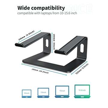 SOUNDANCE Laptop Stand, Aluminum Computer Riser, Ergonomic Laptops Elevator for Desk, Metal Holder Compatible with 10 to 15.6 Inches Notebook Computer, Black