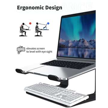 SOUNDANCE Laptop Stand, Aluminum Computer Riser, Ergonomic Laptops Elevator for Desk, Metal Holder Compatible with 10 to 15.6 Inches Notebook Computer, Black