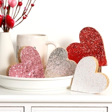 Valentine's Glitter Heart Decor Set - Treory 4-Piece
