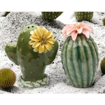 Hand-Painted Porcelain Cactus Salt Pepper Shakers Set