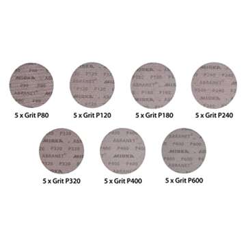 Mirka Abranet Net Discs / 6 inch / 35 pcs Mix-Pack Assorted 5 of Each Grit 80, 120, 180, 240, 320, 400, 600 / Mesh Sandpaper Sanding Disc Hook & Loop / 35 pcs / 9A-241-AP