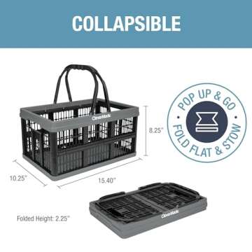 CleverMade Collapsible Shopping Basket, Stone, 3PK - 16L (4 Gal) Reusable Plastic Grocery Shopping B...