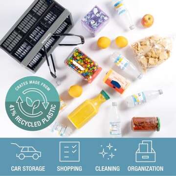 CleverMade Collapsible Shopping Basket, Stone, 3PK - 16L (4 Gal) Reusable Plastic Grocery Shopping Baskets, Holds 22lbs Per Basket - Small Foldable Storage Crates with Handles