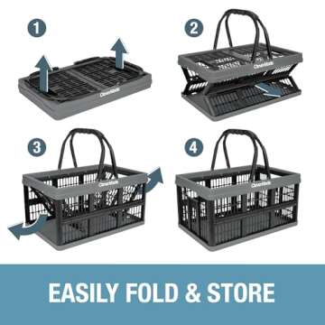 CleverMade Collapsible Shopping Basket, Stone, 3PK - 16L (4 Gal) Reusable Plastic Grocery Shopping Baskets, Holds 22lbs Per Basket - Small Foldable Storage Crates with Handles