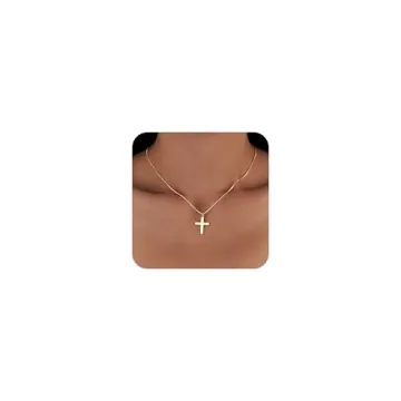 Chunky Cross Pendant Necklaces for Women Trendy 14K Gold Plated Cross Necklace Gold Chain Choker Min...