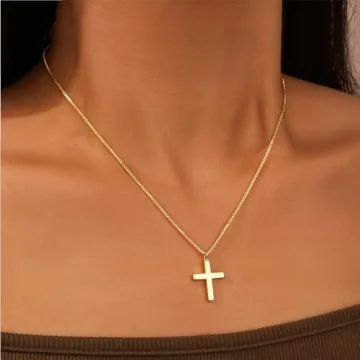 Chunky Gold Cross Pendant Necklace for Women