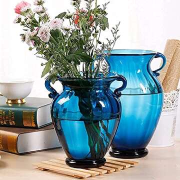 Elegant Blue Binaural Glass Vase for Home Decor Decorations