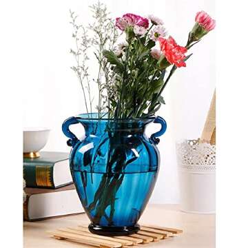 Elegant Blue Binaural Glass Vase for Home Decor Decorations