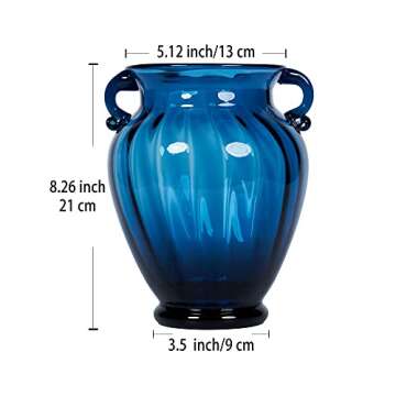 Elegant Blue Binaural Glass Vase for Home Decor Decorations