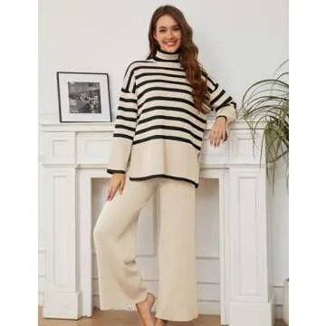 Tanming Women's Casual Knit Sweater Sets & Wide Leg Pants