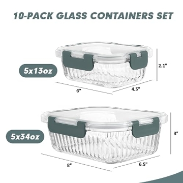 KOMUEE Glass Meal Prep Containers Set | Airtight & Durable