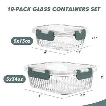 KOMUEE Glass Meal Prep Containers Set | Airtight & Durable