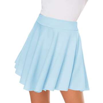 Afibi Casual Mini Stretch Waist Flared Plain Pleated Skater Skirt (Medium, Sky Blue)
