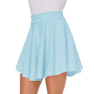 Afibi Casual Mini Stretch Waist Flared Plain Pleated Skater Skirt (Medium, Sky Blue)