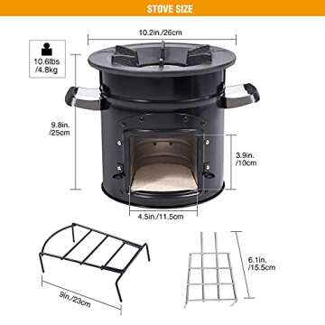 Lineslife Camping Rocket Stove Wood Burning Portable for Cooking, Outdoor Camping Wood Stove with Ca...
