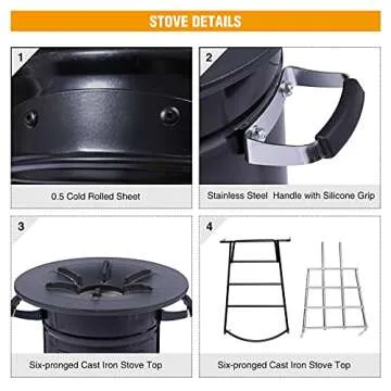 Lineslife Camping Rocket Stove Wood Burning Portable for Cooking, Outdoor Camping Wood Stove with Carrying Bag for Backpacking Emergency RV Survival, Versatility of Fuel, Black Round Single Door