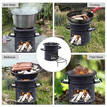 Lineslife Camping Rocket Stove Wood Burning Portable for Cooking, Outdoor Camping Wood Stove with Carrying Bag for Backpacking Emergency RV Survival, Versatility of Fuel, Black Round Single Door