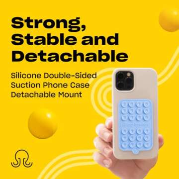 OCTOBUDDY - Silicone Double-Sided Suction Phone Case Detachable Mount - Hands-Free, Strong Grip Holder for Selfies & Videos - iPhone & Android Compatible - 2.5″ x 3.75″, Baby Blue Jay