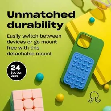 OCTOBUDDY - Silicone Double-Sided Suction Phone Case Detachable Mount - Hands-Free, Strong Grip Holder for Selfies & Videos - iPhone & Android Compatible - 2.5″ x 3.75″, Baby Blue Jay