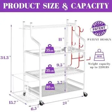 Mythinglogic Yoga Mat Storage Racks,Home Gym Storage Rack for Dumbbells Kettlebells Foam Roller, Yoga Strap and Resistance Bands, Workout Equipment Storage Organizer With Hooks and Wheels