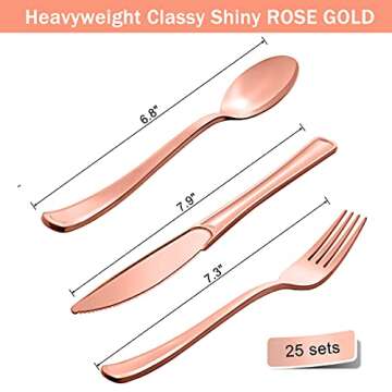 HOMIX 175 Pieces Rose Gold Party Supplies - Rose Gold Dot on White Paper Plates and Napkins Cups Silverware Serves 25 Sets for Wedding Bridal Shower Engagement Birthday Parties