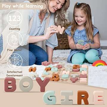TOYHDAYO Silicone Alphabet Puzzle for Toddlers 1-3, Alphabet Toys with Puzzle Board & Letter Blocks ABC Letter Puzzles, Educational Learning Toys for Toddlers, Best Preschool Education Gift