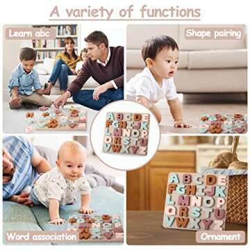 TOYHDAYO Silicone Alphabet Puzzle for Toddlers 1-3, Alphabet Toys with Puzzle Board & Letter Blocks ABC Letter Puzzles, Educational Learning Toys for Toddlers, Best Preschool Education Gift