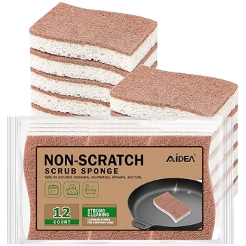 AIDEA Non-Scratch Scrub Sponge Pack of 12 - Eco-Friendly, Biodegradable Cleaning Sponges for Kitchen...