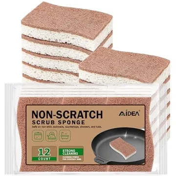 AIDEA Non-Scratch Scrub Sponge Pack of 12 - Eco-Friendly, Biodegradable Cleaning Sponges for Kitchen...