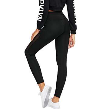 SweatyRocks Women's Stretchy Skinny Sheer Mesh Insert Workout Leggings Yoga Tights Black M
